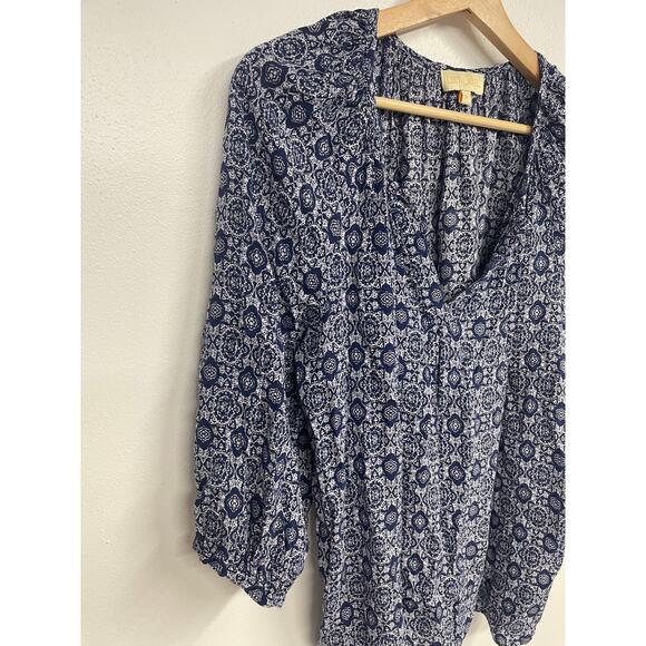 Anthropologie Lucy & Laurel Blue Boho Puff Sleeve Blouse SZ 2X Patterned EUC - Picture 11 of 12